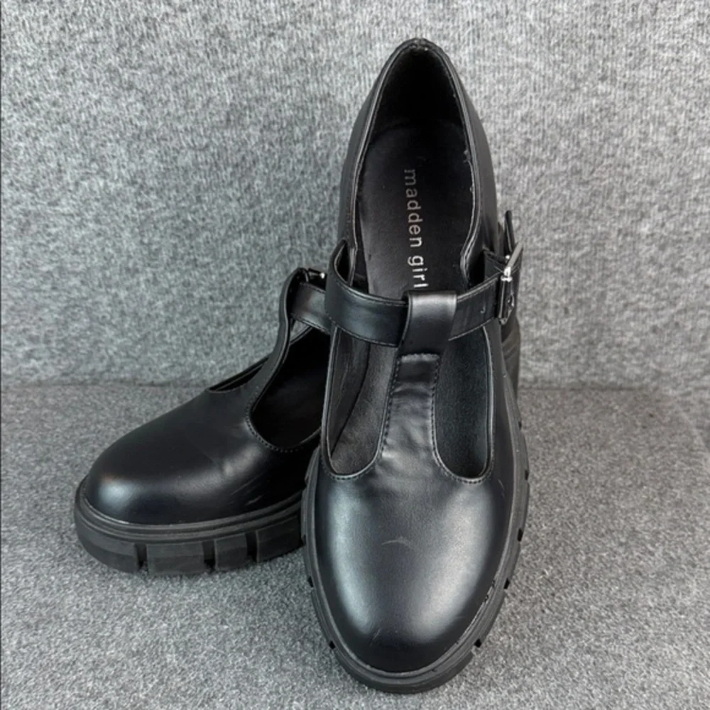 Steve Madden Girl Black Chunky Platform Mary‎ Jane Shoes Size 7.5